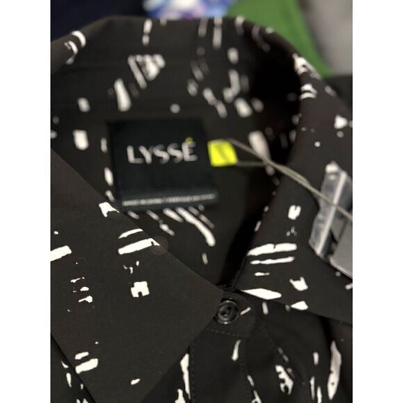 NWT Lyssé Nylon Blend Long Sleeve Designer Top Sz L Black and White Design - Picture 4 of 13